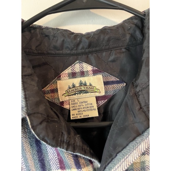 Vintage Timber‎ Trail Plaid Flannel Shacket Mens Large Blue White Quilted - Picture 2 of 4